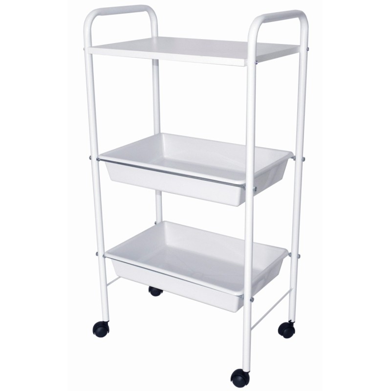 Carrinho Auxiliar Para Estética Ideal 02 Bandejas+Tampo CE21 Branco