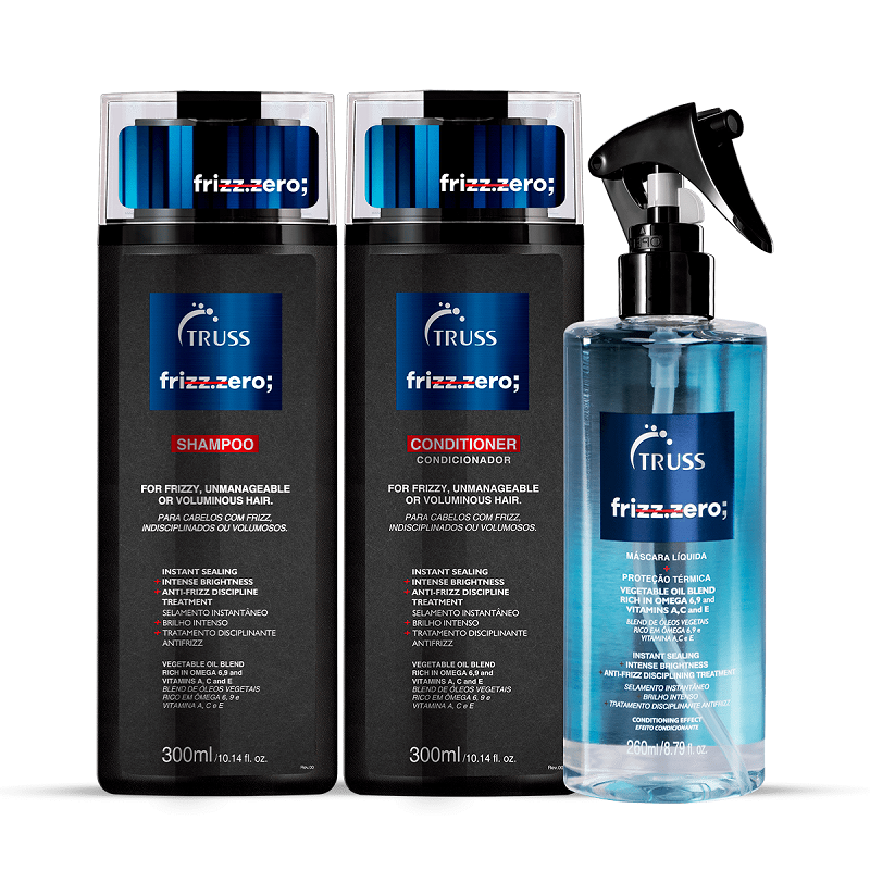 Truss Kit Frizz Zero Shampoo 300ml + Condicionador 300ml + Máscara Líquida 260ml
