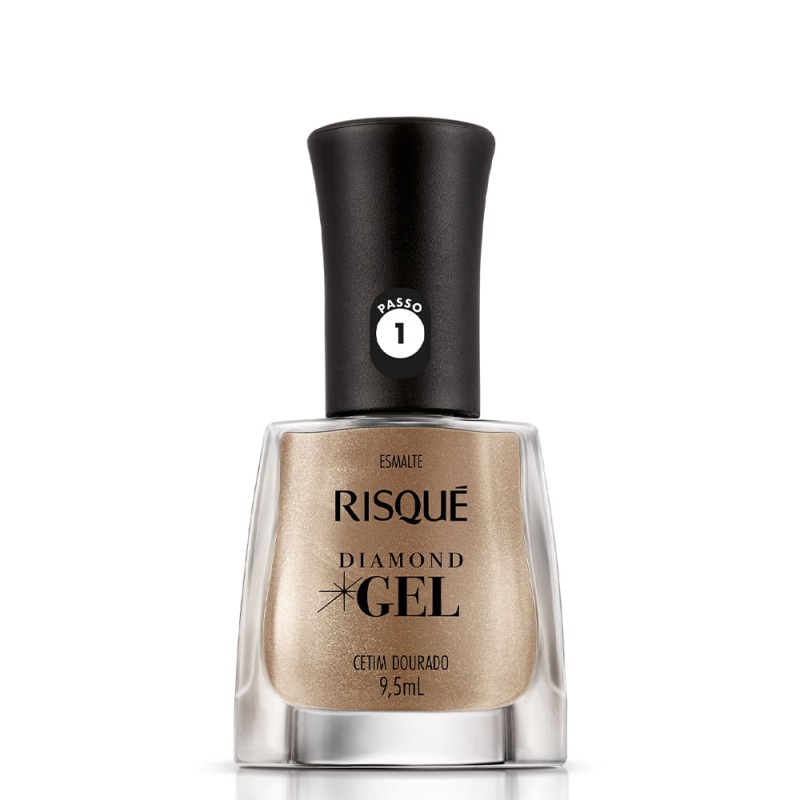 Esmalte Risque Diamond Gel Cetim Dourado Metálico 9,5ml